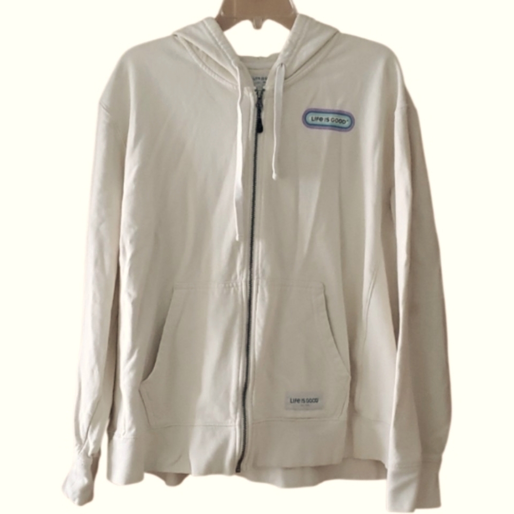 Life Is Good Women's Light Beige Zip-Up Rainbow Logo‎ Hoodie Jacket Size XXL